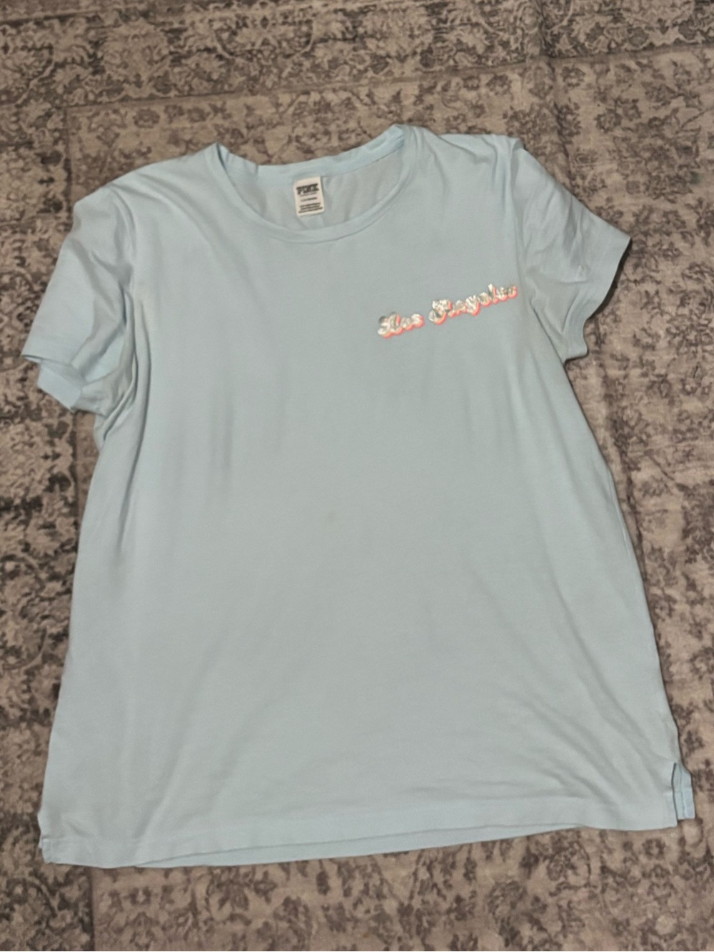 RARE PINK Victoria's Secret Light Blue Los Angeles Tee Shirt with Sparkles - Picture 6 of 9